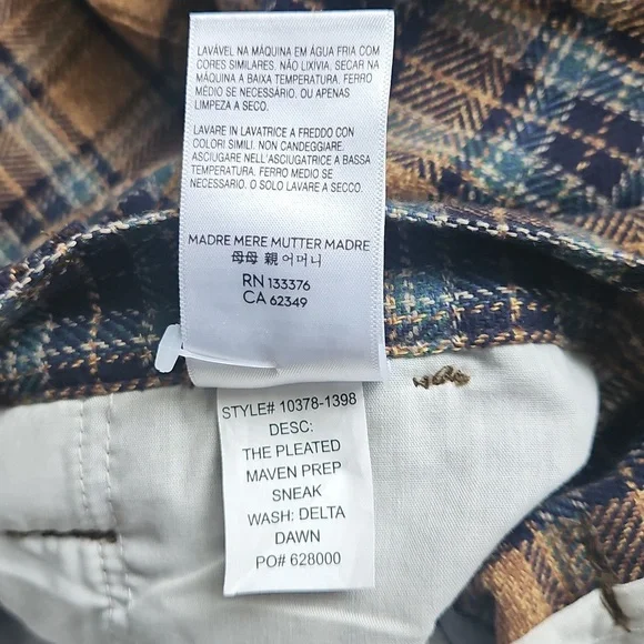 NWT Mother Denim Pleated Maven Prep Sneak Trousers In Delta Dawn Plaid size 30 - Picture 6 of 9